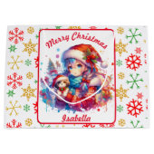 Anime Girl in Santa Hat Waterverf Kerst Groot Cadeauzakje (Voorkant)
