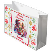 Anime Girl in Santa Hat Waterverf Kerst Groot Cadeauzakje (Voorkant Gekanteld)