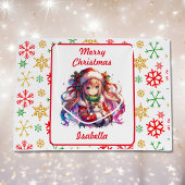 Anime Girl in Santa Hat Waterverf Kerst Groot Cadeauzakje