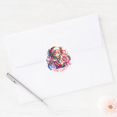 Anime Girl in Santa Hat Waterverf Kerst Ronde Sticker (Envelop)