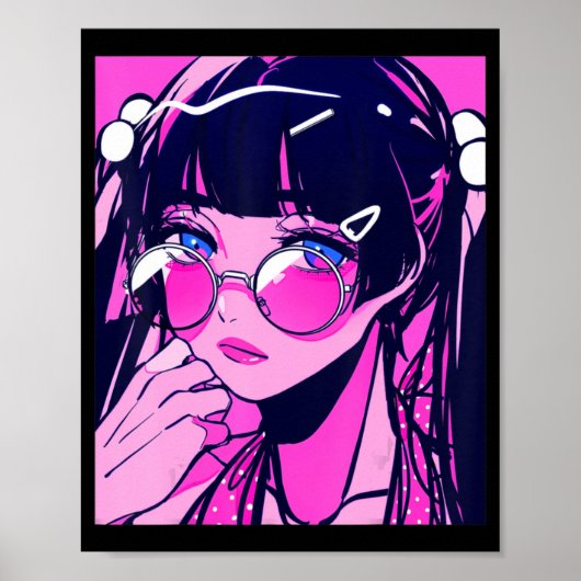 Anime Girl Kawaii Waifu Roze esthetische Japanse O Poster (Voorkant)