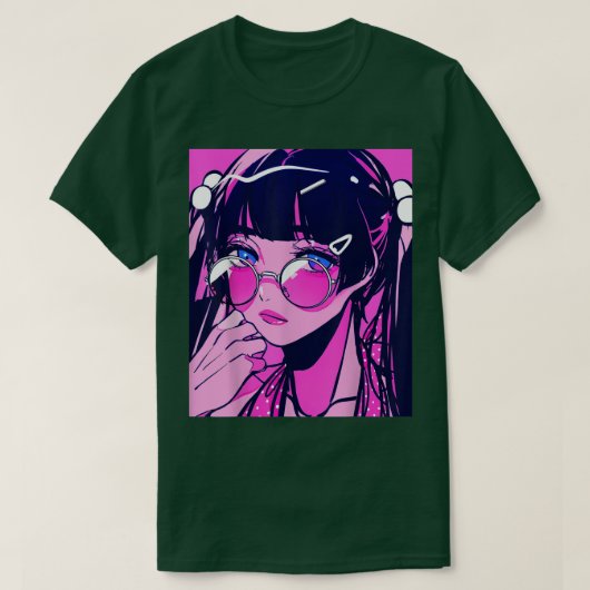 Anime Girl Kawaii Waifu Roze esthetische Japanse O T-shirt (Design voorkant)
