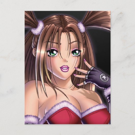 Anime Girl Kersthair Feestdagenkaart (Voorkant)