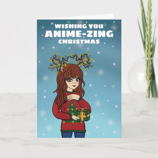 Anime Girl Kerstmis Feestdagen Kaart (Voorkant)