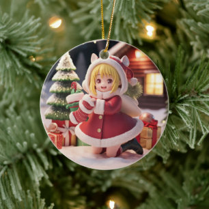 Anime Girl Kerstmis Keramisch Ornament