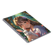 Anime Girl met Bloemlint en haar konijn Notitieboek (Rechterzijde)