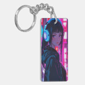 Anime Girl met een headset in Cyberpunk Style Me Sleutelhanger (Voorkant Links)