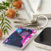 Anime Girl met een headset in Cyberpunk Style Me Sleutelhanger (Voorkant Rechts)