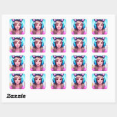 Anime Girl met een hoofdtelefoon voor games Vierkante Sticker (Vel)