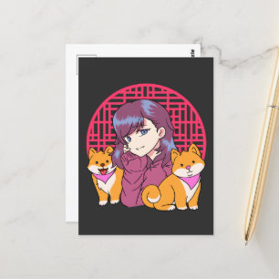 Anime Girl met honden Briefkaart