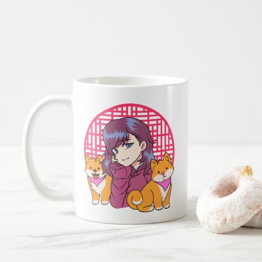 Anime Girl met honden Koffiemok (Met donut)