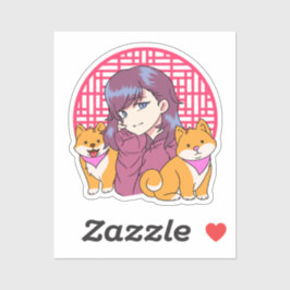Anime Girl met honden Sticker