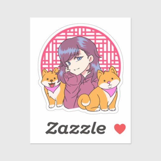 Anime Girl met honden Sticker (Vel)