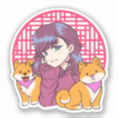 Anime Girl met honden Sticker (Voorkant)