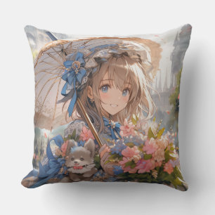 Anime girl met paraplu kussen