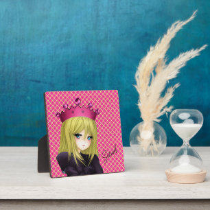 Anime Girl met roze kroonplaque Fotoplaat