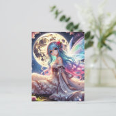 Anime Girl Moon Fairy Princess in de tuin Briefkaart (Staand voorkant)