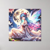 Anime Girl Moon Fairy Princess in de tuin Canvas Afdruk (Voorkant)