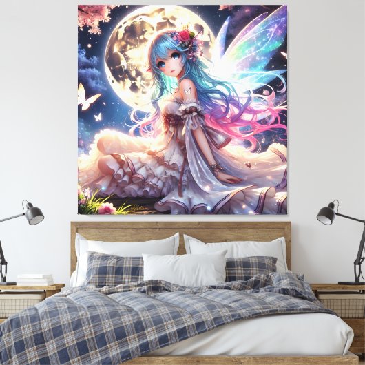 Anime Girl Moon Fairy Princess in de tuin Canvas Afdruk (Insitu (Slaapkamer))