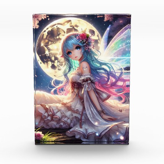 Anime Girl Moon Fairy Princess in de tuin Fotoblokken (Voorkant)