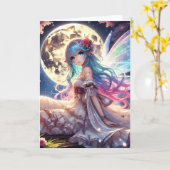 Anime Girl Moon Fairy Princess in de tuin Kaart (Gele Bloem)