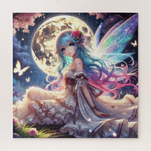 Anime Girl Moon Fairy Princess in de tuin Legpuzzel