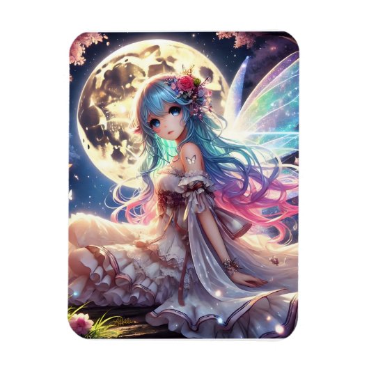 Anime Girl Moon Fairy Princess in de tuin Magneet (Verticaal)
