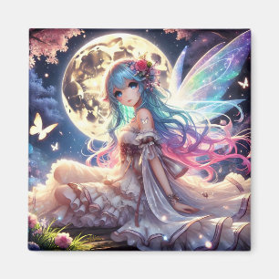 Anime Girl Moon Fairy Princess in de tuin Magneet