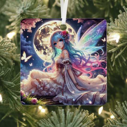 Anime Girl Moon Fairy Princess in de tuin Metalen Ornament (Insitu)