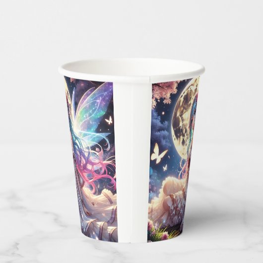 Anime Girl Moon Fairy Princess in de tuin Papieren Bekers (Rechts)