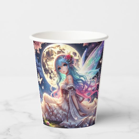Anime Girl Moon Fairy Princess in de tuin Papieren Bekers (Voorkant)