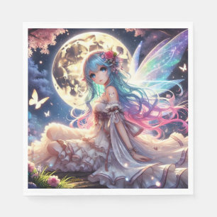 Anime Girl Moon Fairy Princess in de tuin Servet