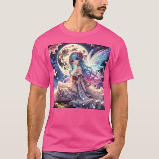 Anime Girl Moon Fairy Princess in de tuin T-shirt (Voorkant)