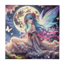 Anime Girl Moon Fairy Princess in de tuin