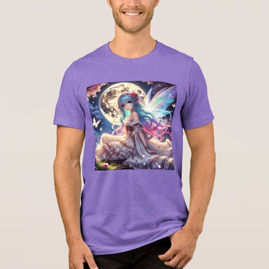 Anime Girl Moon Fairy Princess in de tuin Tri-Blend Shirt (Voorkant)