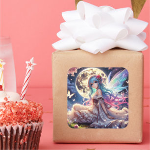 Anime Girl Moon Fairy Princess in de tuin Vierkante Sticker