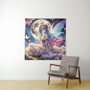 Anime Girl Moon Fairy Princess in de tuin Wandkleed