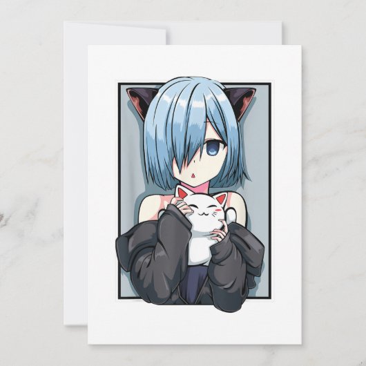 Anime Girl Neko Catgirl pasteel Kawaii Cat Manga J Kaart (Voorkant)