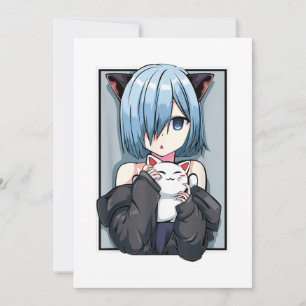 Anime Girl Neko Catgirl pasteel Kawaii Cat Manga J Kaart