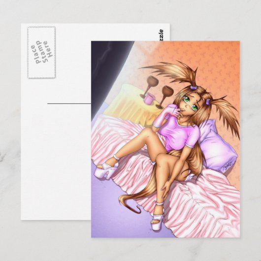 Anime Girl Nikki op Bed Briefkaart (Voorkant / Achterkant)