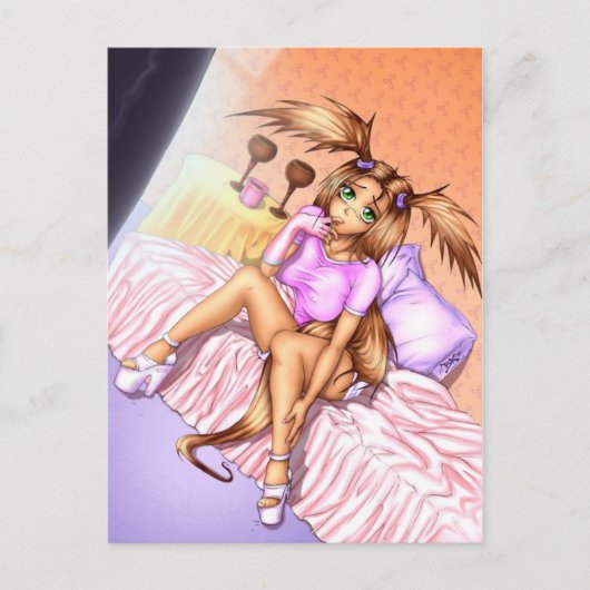 Anime Girl Nikki op Bed Briefkaart (Voorkant)