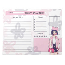 Anime Girl Pink en Paarse Daily Planner Blocnote