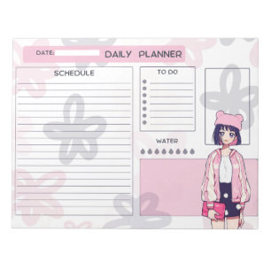 Anime Girl Pink en Paarse Daily Planner Blocnote