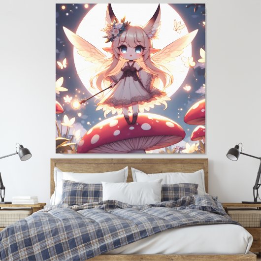 Anime Girl Pixie Hippie Moon Fairy Canvas Afdruk (Insitu (Slaapkamer))