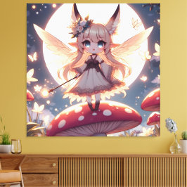 Anime Girl Pixie Hippie Moon Fairy Canvas Afdruk