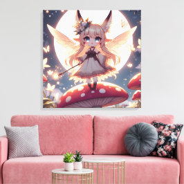 Anime Girl Pixie Hippie Moon Fairy Canvas Afdruk