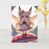 Anime Girl Pixie Hippie Moon Fairy Kaart (Gele Bloem)