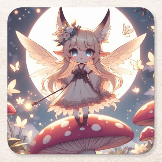 Anime Girl Pixie Hippie Moon Fairy Kartonnen Onderzetters (Voorkant)