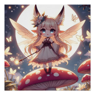 Anime Girl Pixie Hippie Moon Fairy Perfect Poster