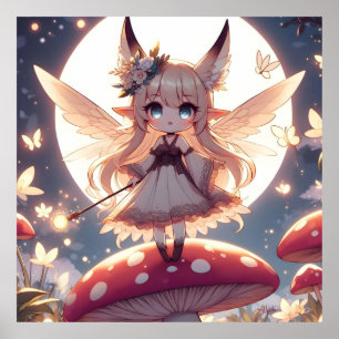 Anime Girl Pixie Hippie Moon Fairy Poster
